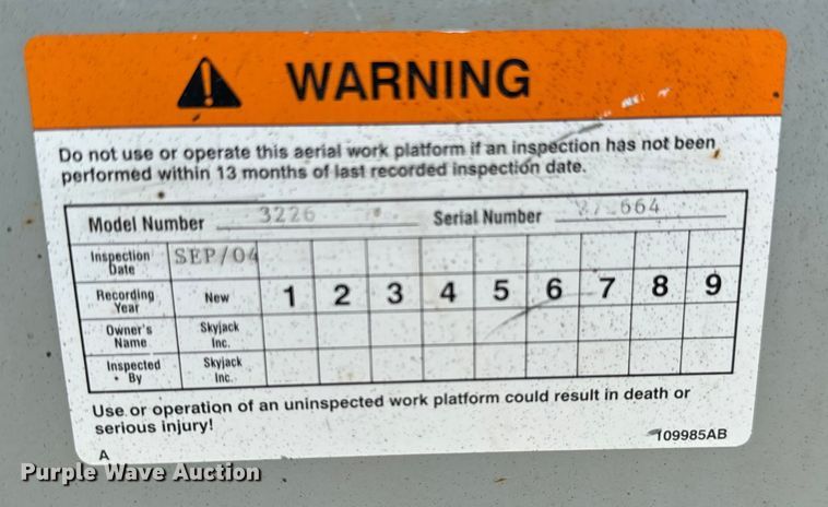 image for item EJ0307 Skyjack 3226 scissor lift