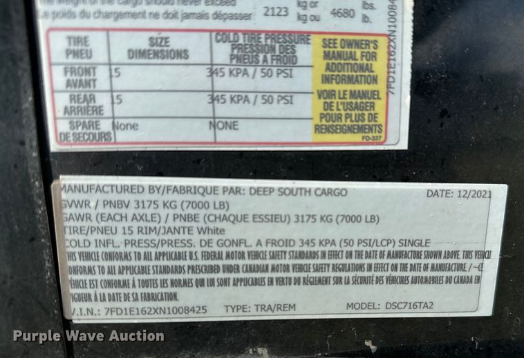 image for item EJ0308 2022 Deep South Cargo spray foam trailer 