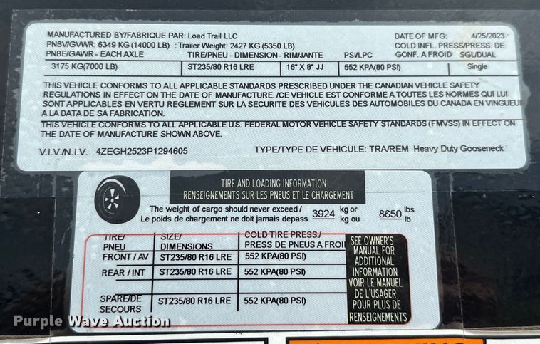 image for item EJ4375 2023 Load Trail  equipment trailer