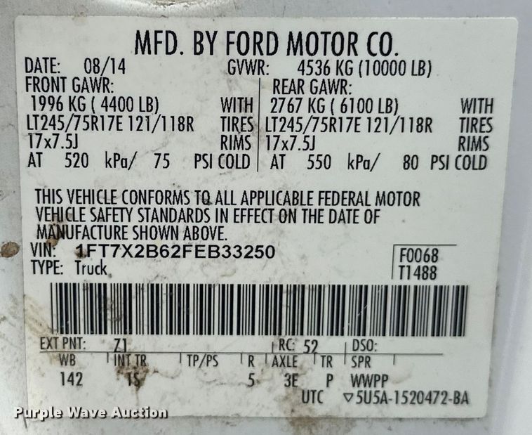 image for item EJ4383 2015 Ford  F250 Super Duty SuperCab pickup truck