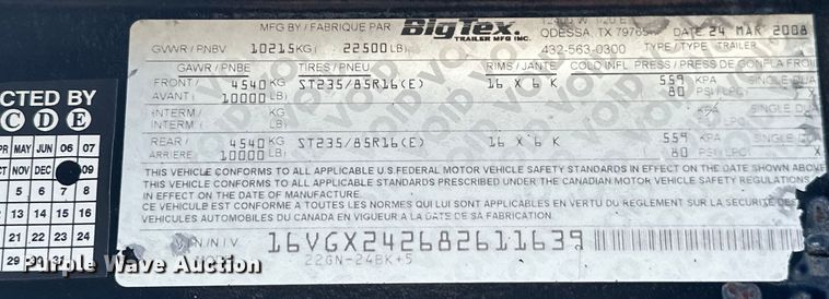 image for item EJ4384 2008 Big Tex 22GN-24BK+5 equipment trailer