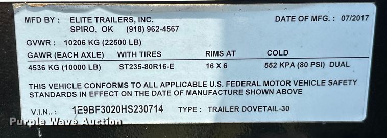 image for item EJ4385 2017 Elite equipment trailer