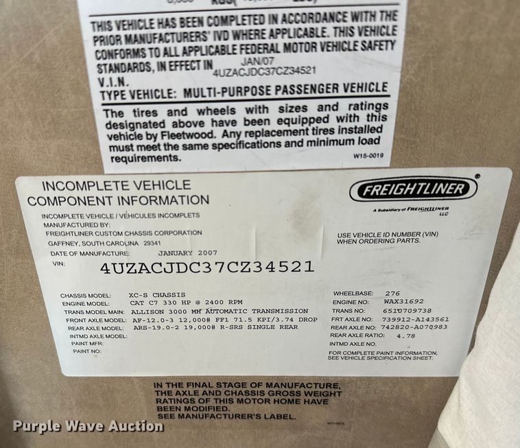 image for item EJ4387 2007 Fleetwood Discovery  RV