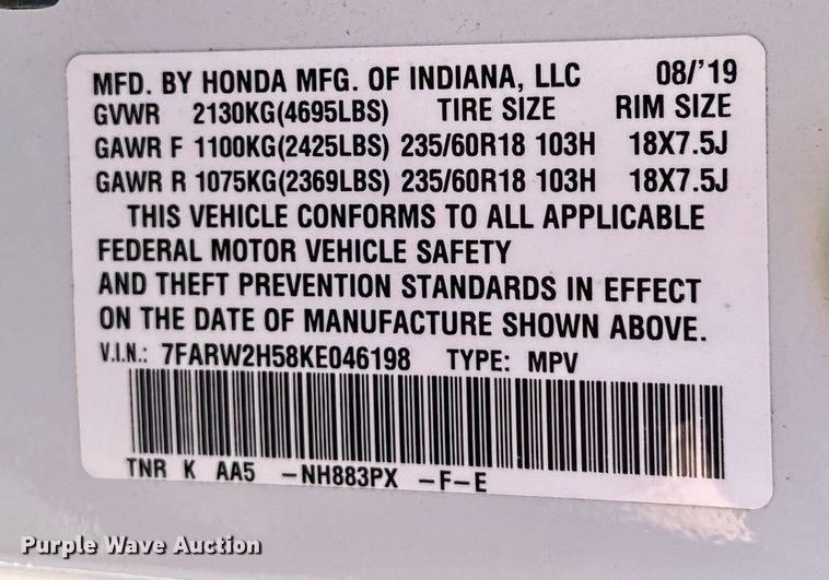 image for item EJ4392 2019 Honda  CR-V SUV