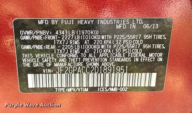 image for item EJ4394 2013 Subaru XV Crosstrek SUV