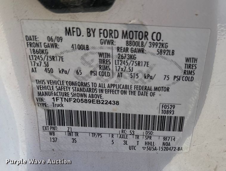 image for item EJ6897 2009 Ford F250 Super Duty XLT pickup truck