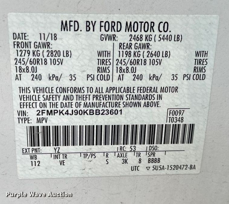 image for item EJ7014 2019 Ford  Edge SEL SUV