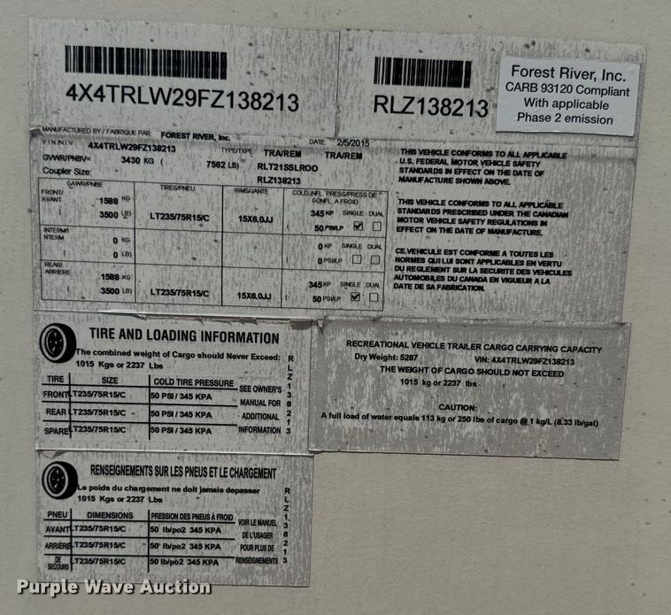 image for item EK1412 2015 Forest River camper