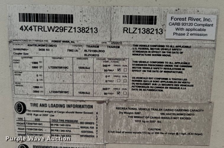 image for item EK1412 2015 Forest River camper