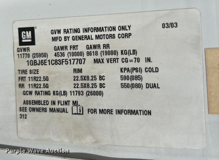 image for item EK4772 2003 Chevrolet C6500 box truck