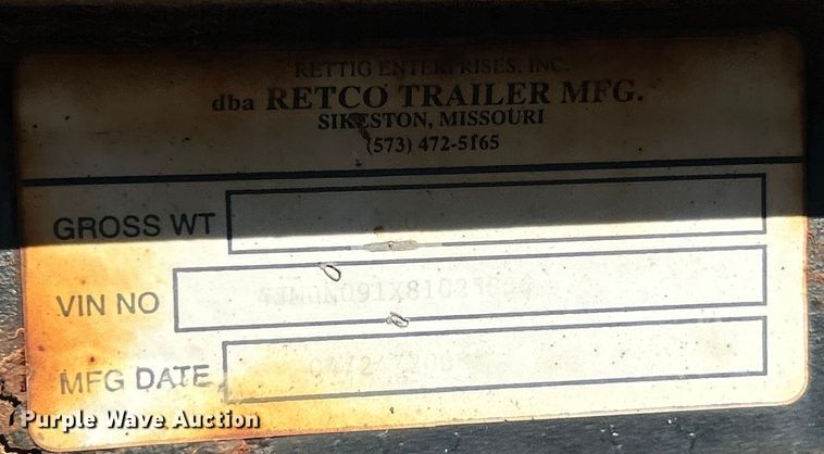 image for item EK4806 2008 Retco Trailer utility trailer