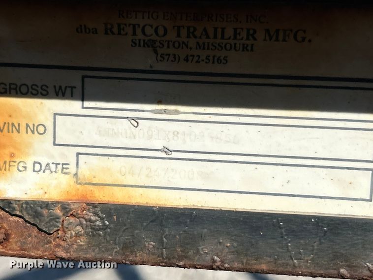 image for item EK4806 2008 Retco Trailer utility trailer
