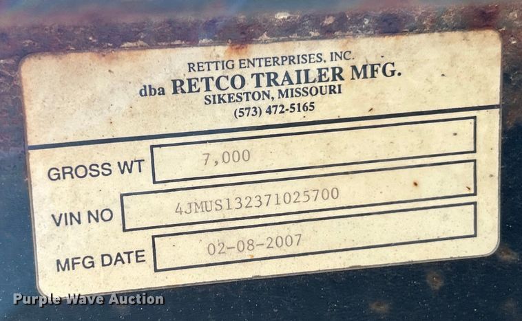 image for item EK4807 2007 Retco Trailers utility trailer