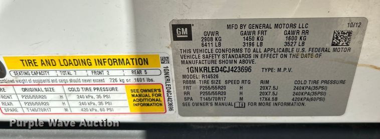 image for item EK4817 2012 Chevrolet  Traverse LTZ SUV