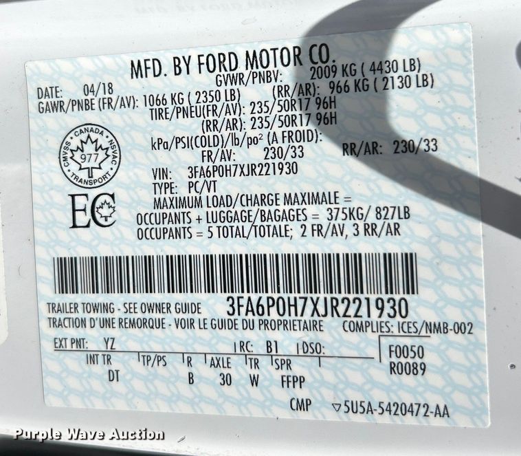 image for item EK4818 2018 Ford Fusion SE 