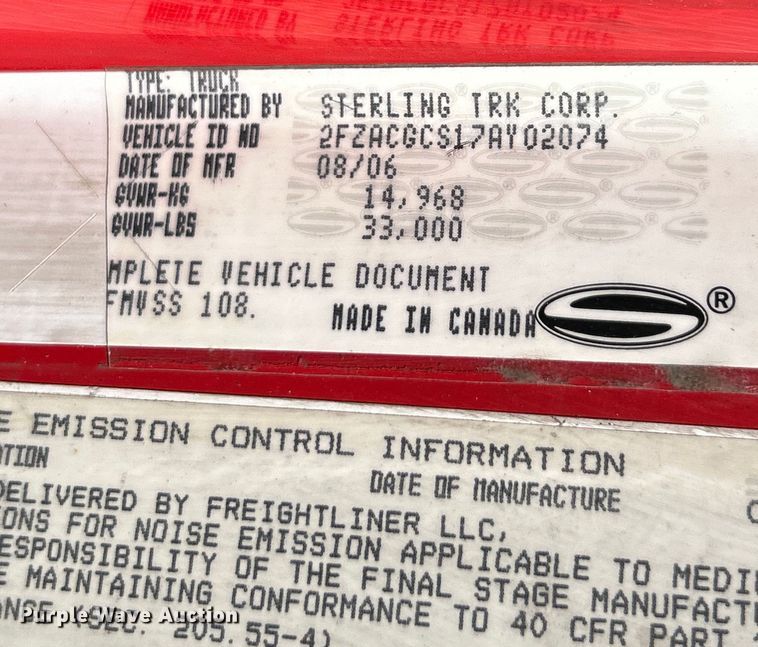 image for item EK4819 2007 Sterling Acterra box truck