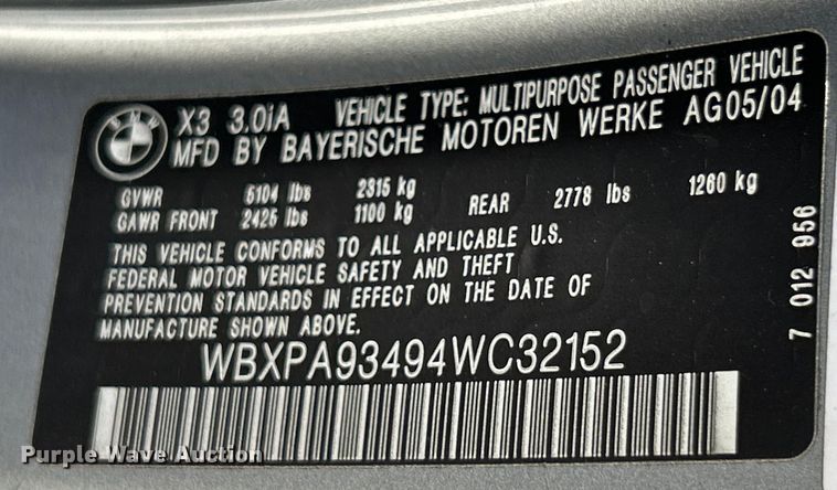 image for item EK4822 2004 BMW X3 3.0i SUV