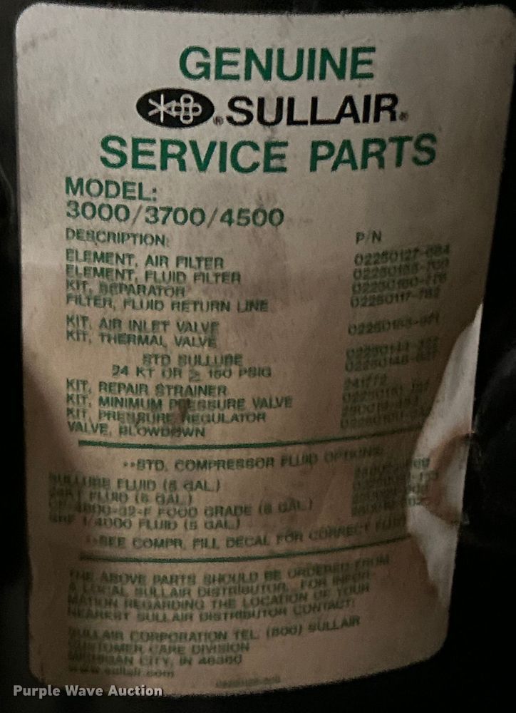 image for item EK4870 Sullair  4500 air compressor