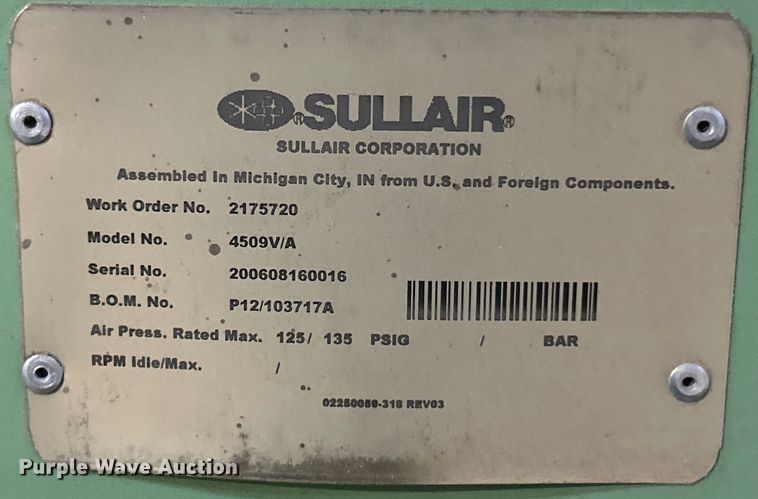 image for item EK4870 Sullair  4500 air compressor