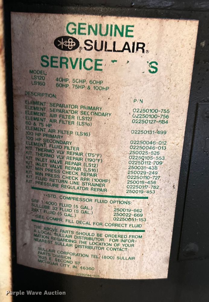 image for item EK4872 Sullair V-120 air compressor