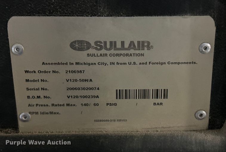 image for item EK4872 Sullair V-120 air compressor