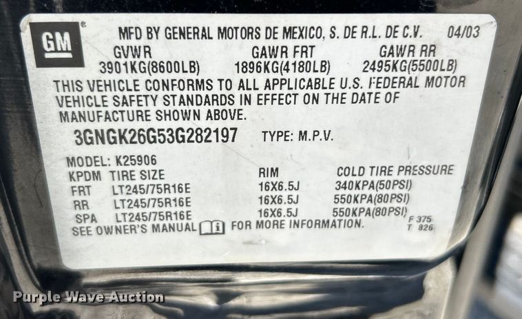 image for item EK4879 2003 Chevrolet  Suburban  SUV