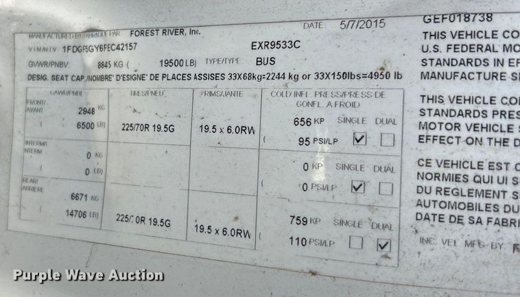 image for item EK4883 2015 Forest River F550 Super Duty XL shuttle bus