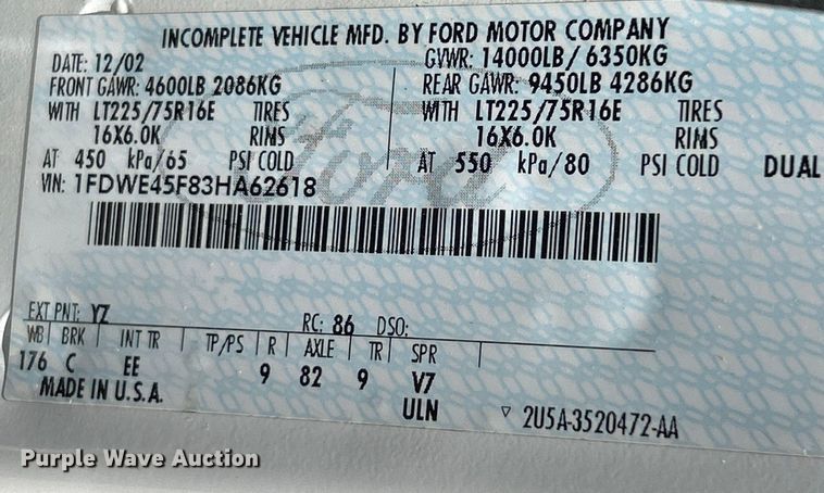 image for item EK4885 2003 Ford E450 Super Duty shuttle bus