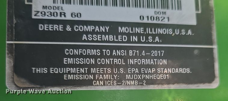 image for item EK6131 2021 John Deere Z930R ZTR lawn mower