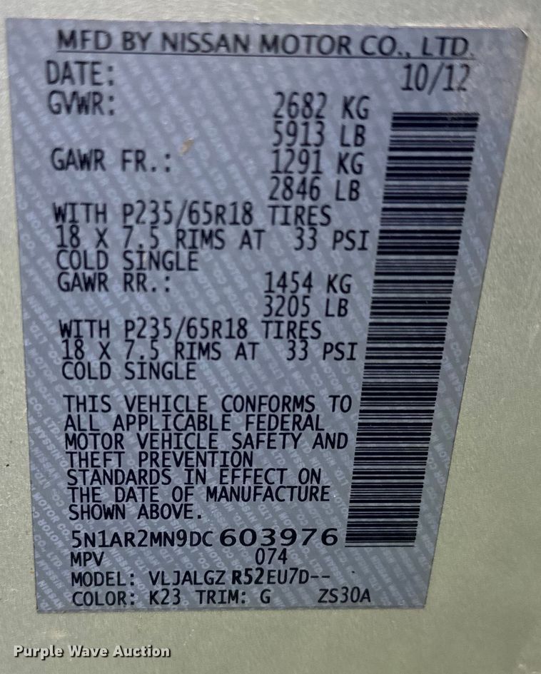 image for item KR9743 2013 Nissan Pathfinder SL SUV