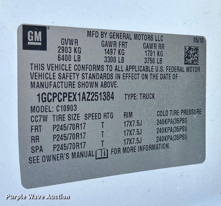 image for item LR9348 2010 Chevrolet Silverado 1500 pickup truck