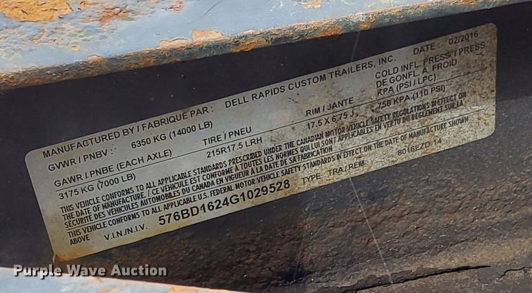 image for item LR9393 2016 Dell Rapids dump trailer