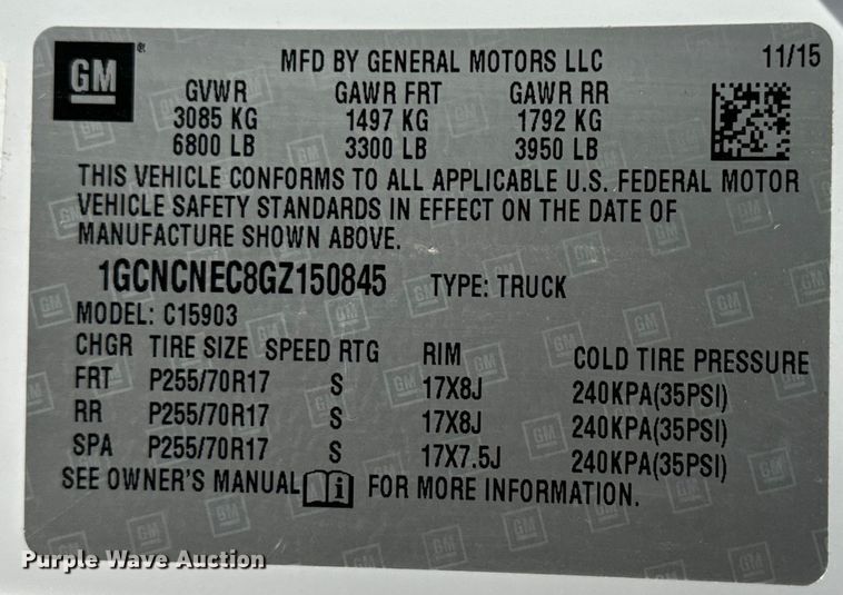 image for item MU9826 2016 Chevrolet  Silverado 1500 pickup truck