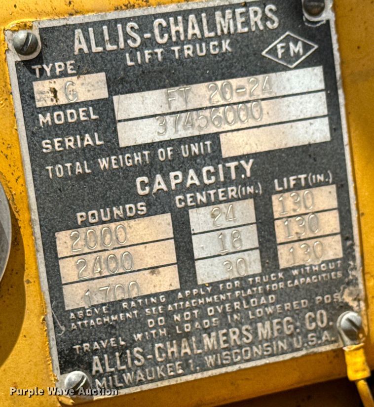 image for item MU9835 Allis-Chalmers  FT 20-24 forklift