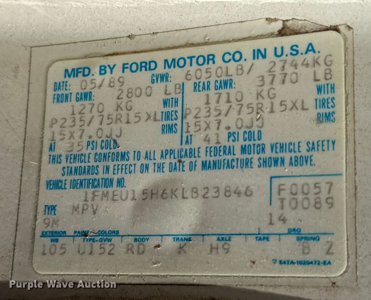 image for item MU9839 1989 Ford Bronco  SUV