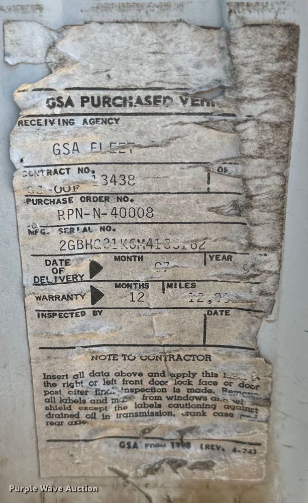 image for item MU9844 1991 Chevrolet  G30 delivery truck