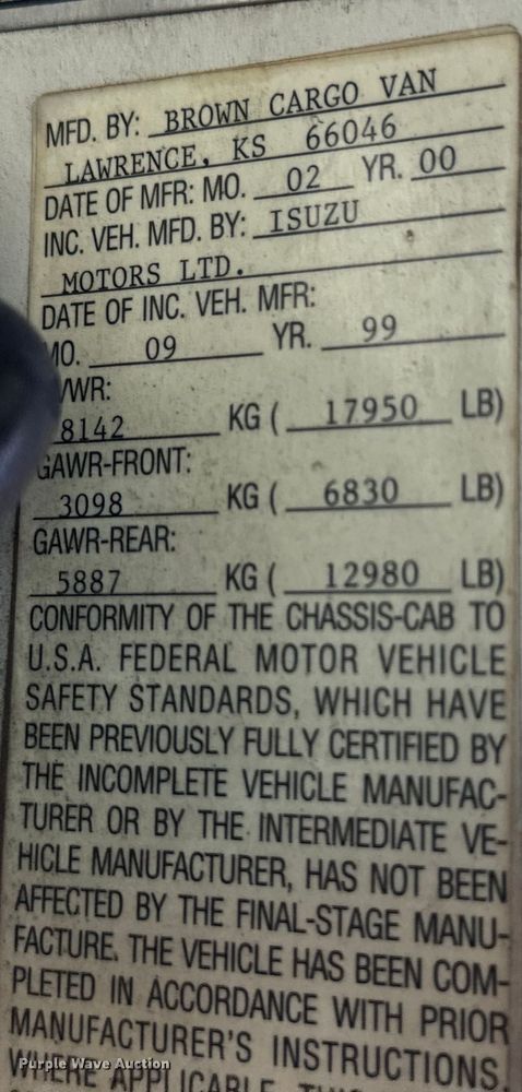 image for item MU9850 2000 Isuzu  NQR box truck