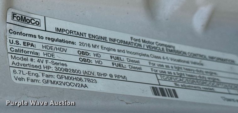 image for item MU9866 2016 Ford F550 Super Duty XL Crew Cab truck cab and chassis