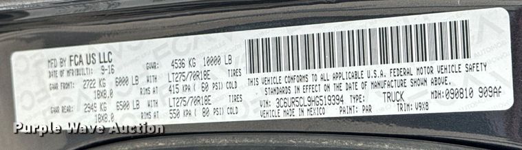 image for item ND9318 2017 Dodge Ram 2500 HD Crew Cab pickup truck