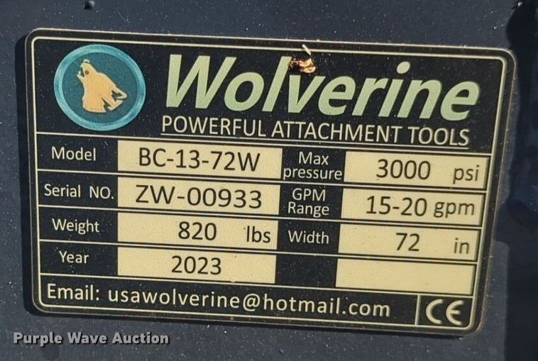 image for item NG9948 2023 Wolverine BC-13-72W skid steer rotary mower