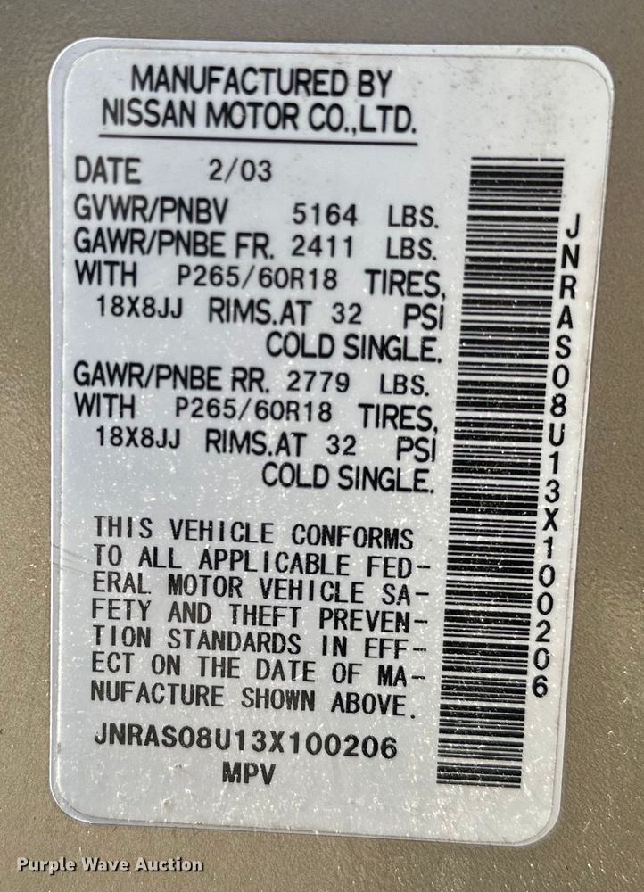 image for item NR9855 2003 Infiniti FX35 SUV