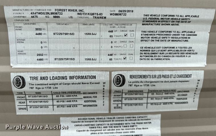 image for item NR9968 2020 Forrest River Inc.  Wildwood camper