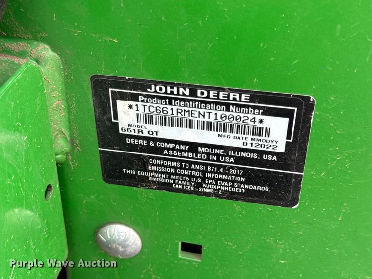 image for item OF9713 2022 John Deere 661R ZTR lawn mower