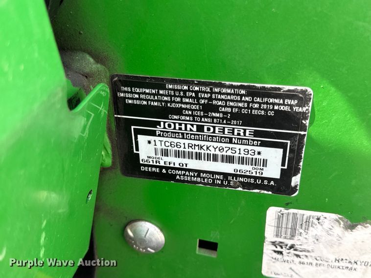 image for item OF9714 2019 John Deere 661R ZTR lawn mower