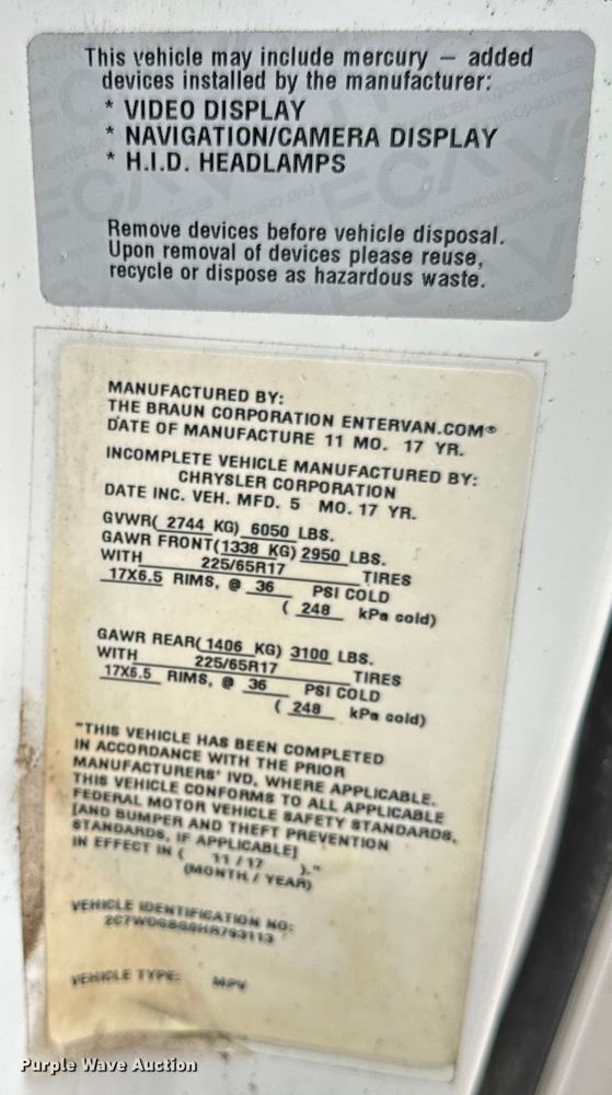 image for item OF9733 2017 Dodge Grand Caravan handicap accessible van