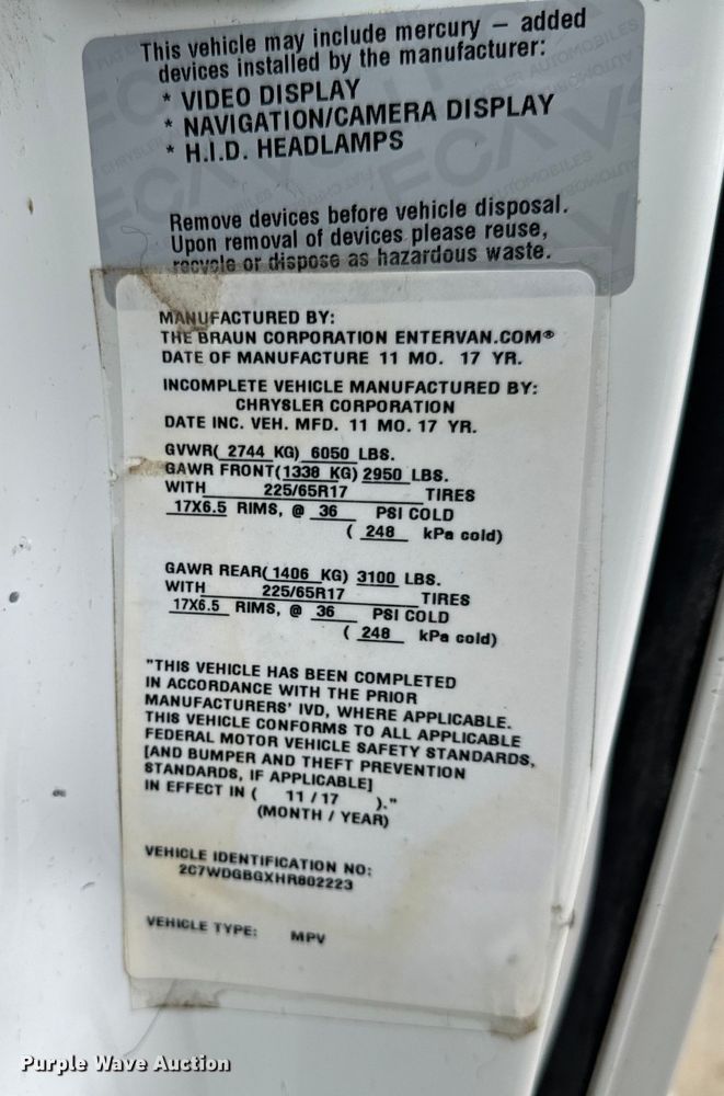 image for item OF9734 2017 Braun Ability Grand Caravan handicap accessible van