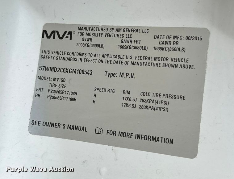 image for item OF9735 2016 Mobility Ventures MV-1 handicap accessible van