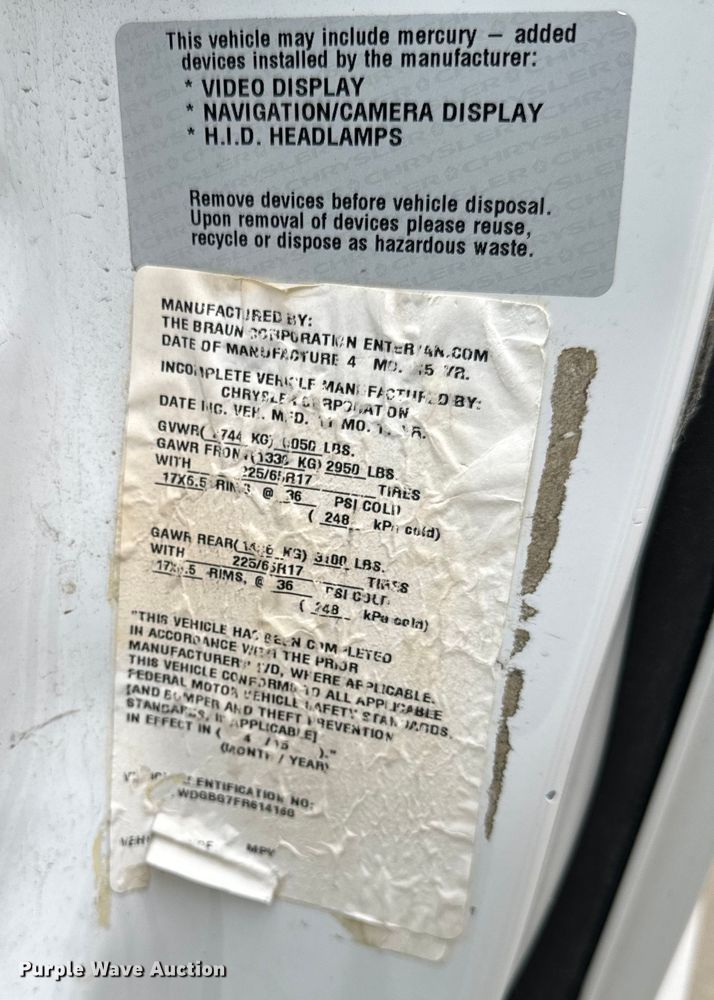 image for item OF9736 2015 Dodge  Grand Caravan handicap accessible van