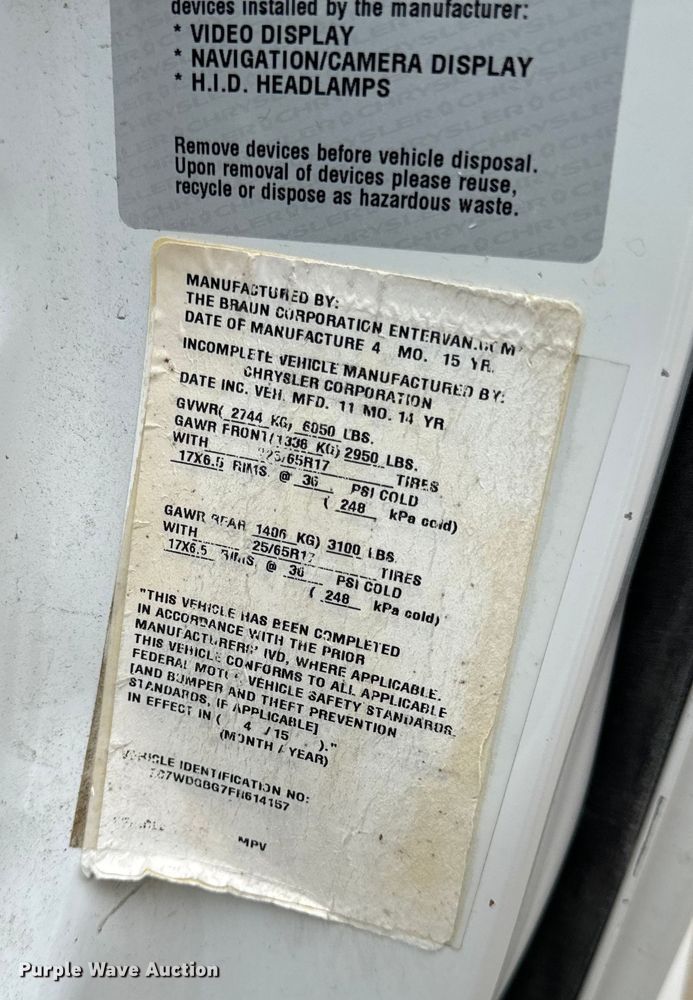 image for item OF9737 2015 Dodge Grand Caravan handicap accessible van