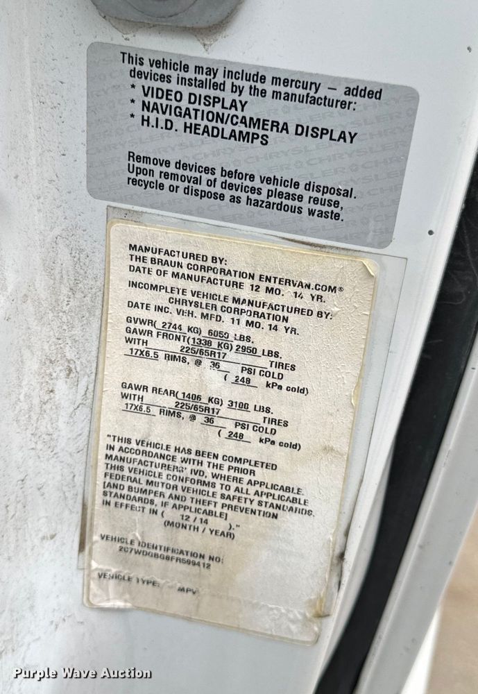 image for item OF9738 2015 Dodge Grand Caravan  handicap accessible van